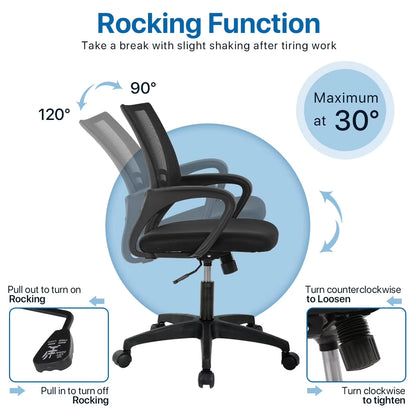 Mesh Office Chair, Mid-Back Home Office Chair Adjustable Ergonomic Desk Chair with Armrest, Rolling Swivel Chair for Adults, Black
