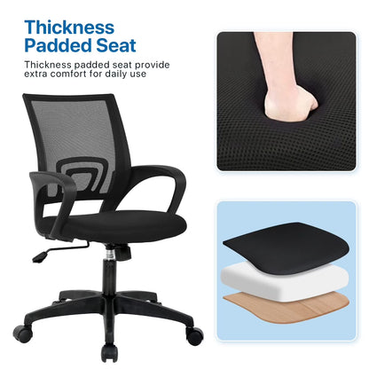 Mesh Office Chair, Mid-Back Home Office Chair Adjustable Ergonomic Desk Chair with Armrest, Rolling Swivel Chair for Adults, Black