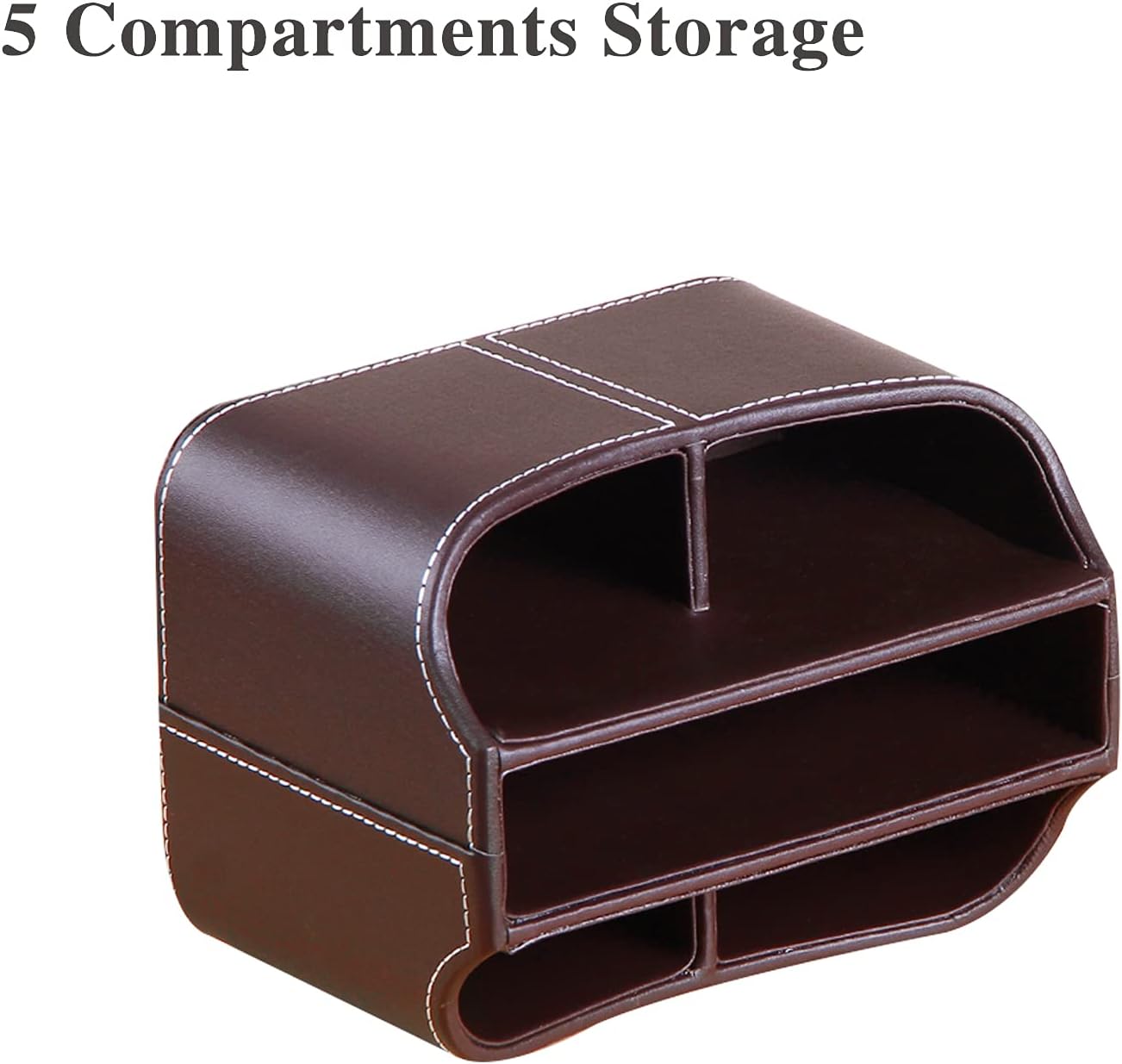 Leather Remote Control Holder, 360 Degree Spinning Desk TV Remote Caddy/Box, Coffee Table Organizer for Controller, Media, Calculator, Mobile Phone and Pencil Storage