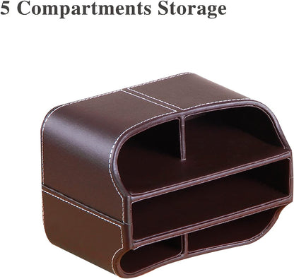 Leather Remote Control Holder, 360 Degree Spinning Desk TV Remote Caddy/Box, Coffee Table Organizer for Controller, Media, Calculator, Mobile Phone and Pencil Storage