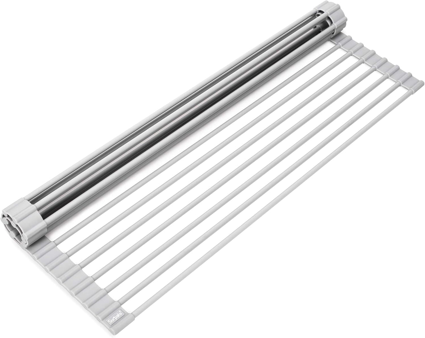 20.5 X 13.1 Inch Roll-Up Dish Drying Rack, Fits across Sink Openings up to 19.5 Inches, Heavy-Duty Premium Silicone, Strong Support, Non-Slip, Heat-Resistant, Warm Gray