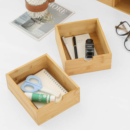 Bamboo Desk Drawer Organizer, Desktop Organizer with Drawers Tabletop Storage Organization Box for Office Home Toiletries Supplies Vanity, No Assembly Required(3 Drawers-Up Down)
