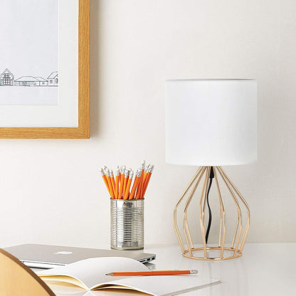 Gold Table Lamp - Modern Style Desk Lamp with Hollowed Out Base Linen Fabric Shade, Small Golden Bedside Lamp for Bedrooms, Living Room