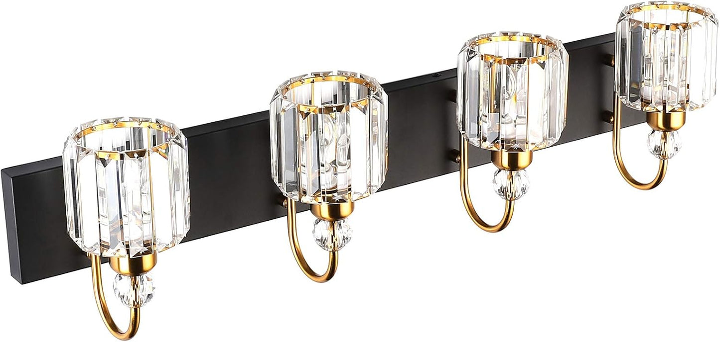 LED Modern Vanity Lights Fixtures 4 Lights Black Vanity Lights Crystal Modern Matte Black Vanity Lights for Bathroom