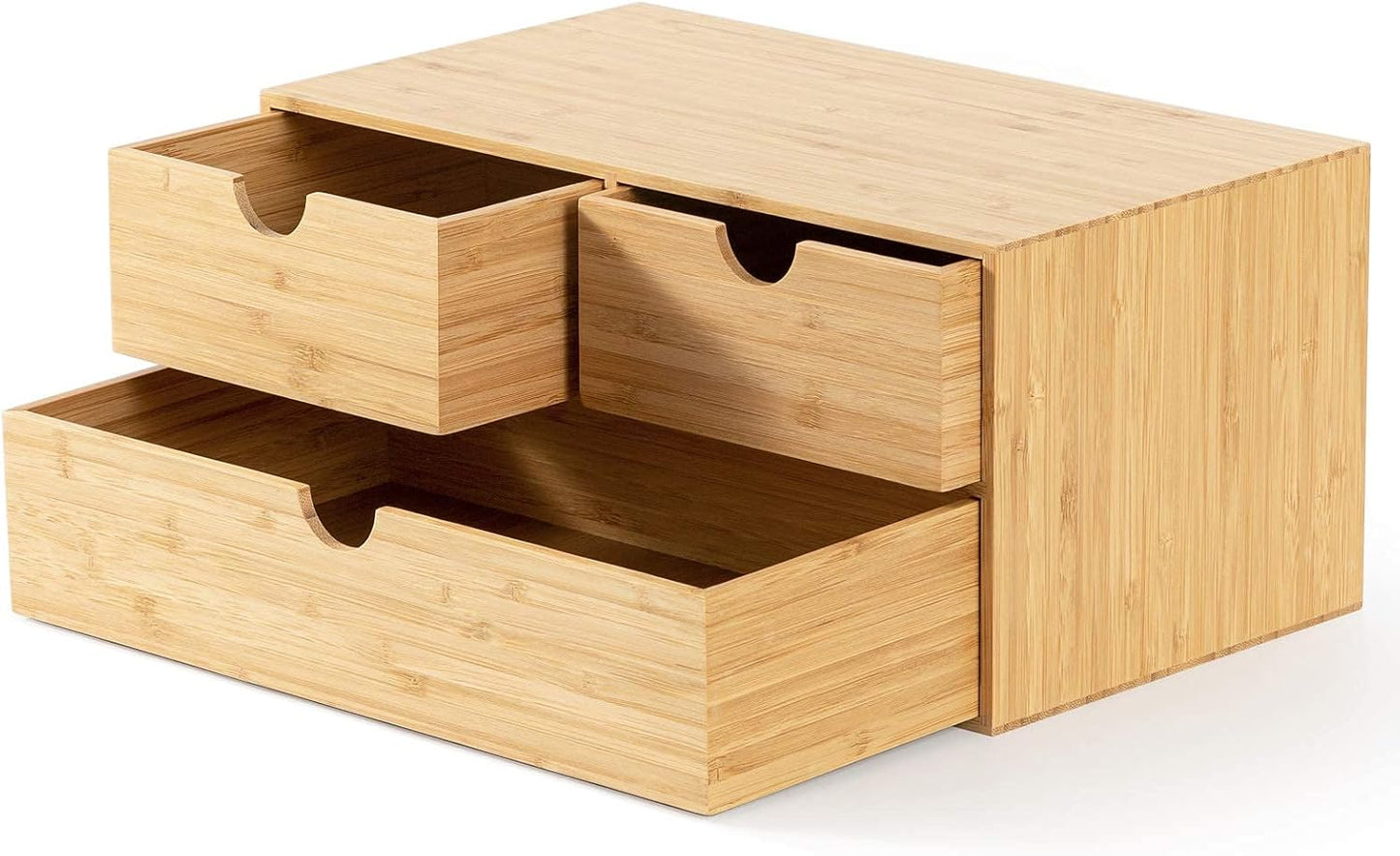 Bamboo Desk Drawer Organizer, Desktop Organizer with Drawers Tabletop Storage Organization Box for Office Home Toiletries Supplies Vanity, No Assembly Required(3 Drawers-Up Down)