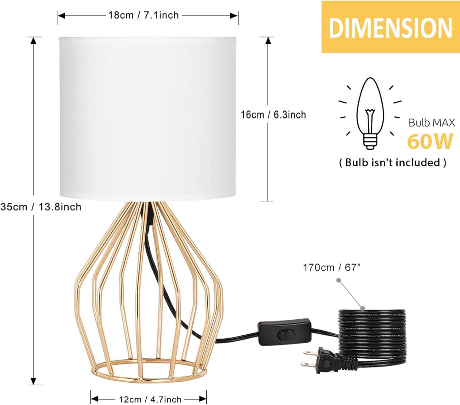 Gold Table Lamp - Modern Style Desk Lamp with Hollowed Out Base Linen Fabric Shade, Small Golden Bedside Lamp for Bedrooms, Living Room