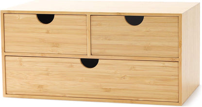 Bamboo Desk Drawer Organizer, Desktop Organizer with Drawers Tabletop Storage Organization Box for Office Home Toiletries Supplies Vanity, No Assembly Required(3 Drawers-Up Down)