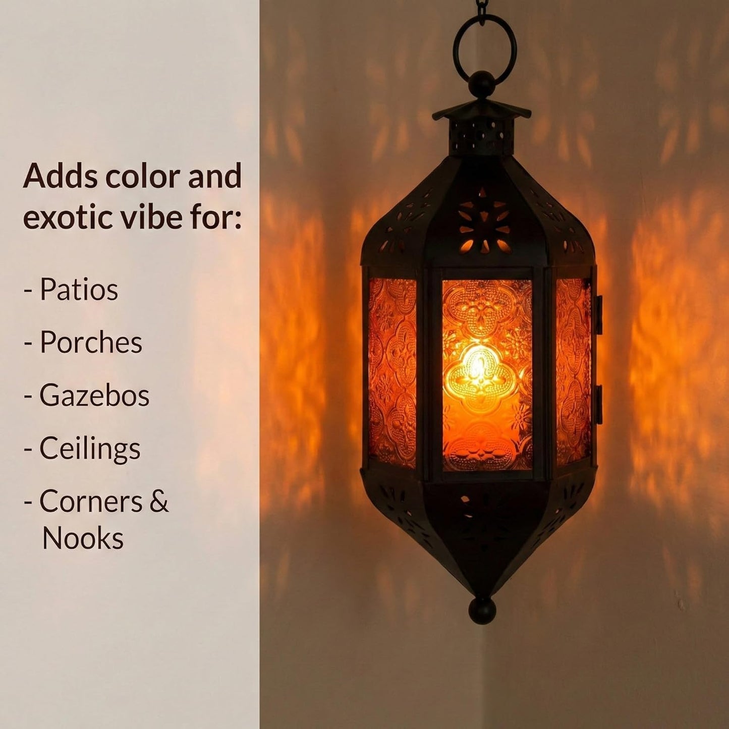 11.5" Hanging Moroccan Decorative Candle Lantern Lamp – Indoor/Outdoor Tea Light Candle Holder for Patio, Porch, Halloween or Home Decor, Amber Orange, 3-Pack