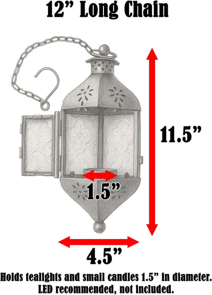 11.5" Hanging Moroccan Decorative Candle Lantern Lamp – Indoor/Outdoor Tea Light Candle Holder for Patio, Porch, Halloween or Home Decor, Amber Orange, 3-Pack