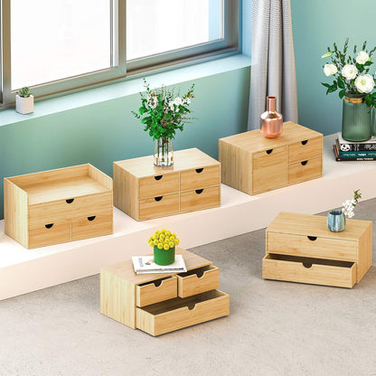 Bamboo Desk Drawer Organizer, Desktop Organizer with Drawers Tabletop Storage Organization Box for Office Home Toiletries Supplies Vanity, No Assembly Required(3 Drawers-Up Down)