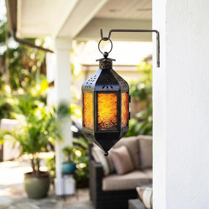 11.5" Hanging Moroccan Decorative Candle Lantern Lamp – Indoor/Outdoor Tea Light Candle Holder for Patio, Porch, Halloween or Home Decor, Amber Orange, 3-Pack