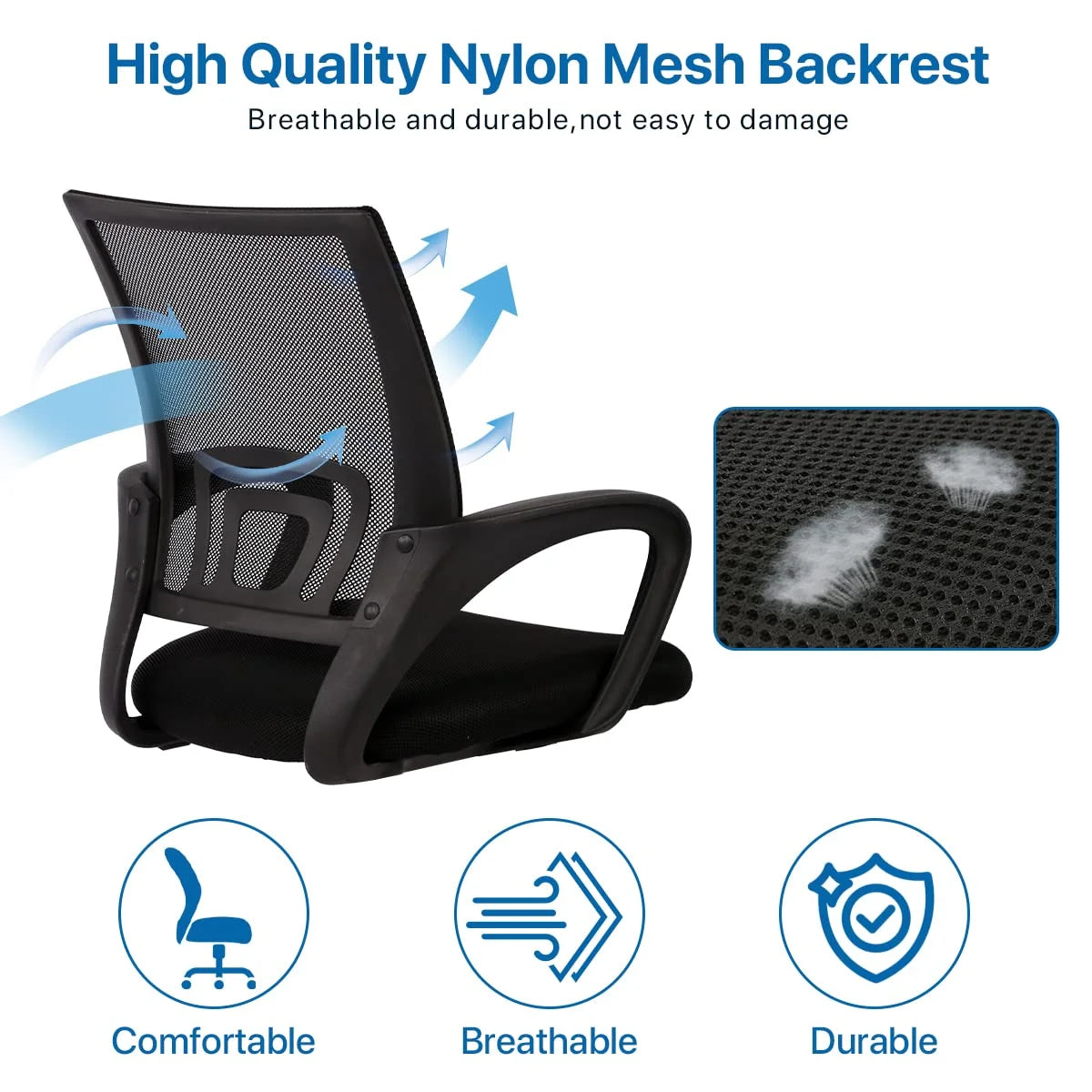 Mesh Office Chair, Mid-Back Home Office Chair Adjustable Ergonomic Desk Chair with Armrest, Rolling Swivel Chair for Adults, Black