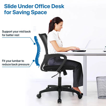 Mesh Office Chair, Mid-Back Home Office Chair Adjustable Ergonomic Desk Chair with Armrest, Rolling Swivel Chair for Adults, Black