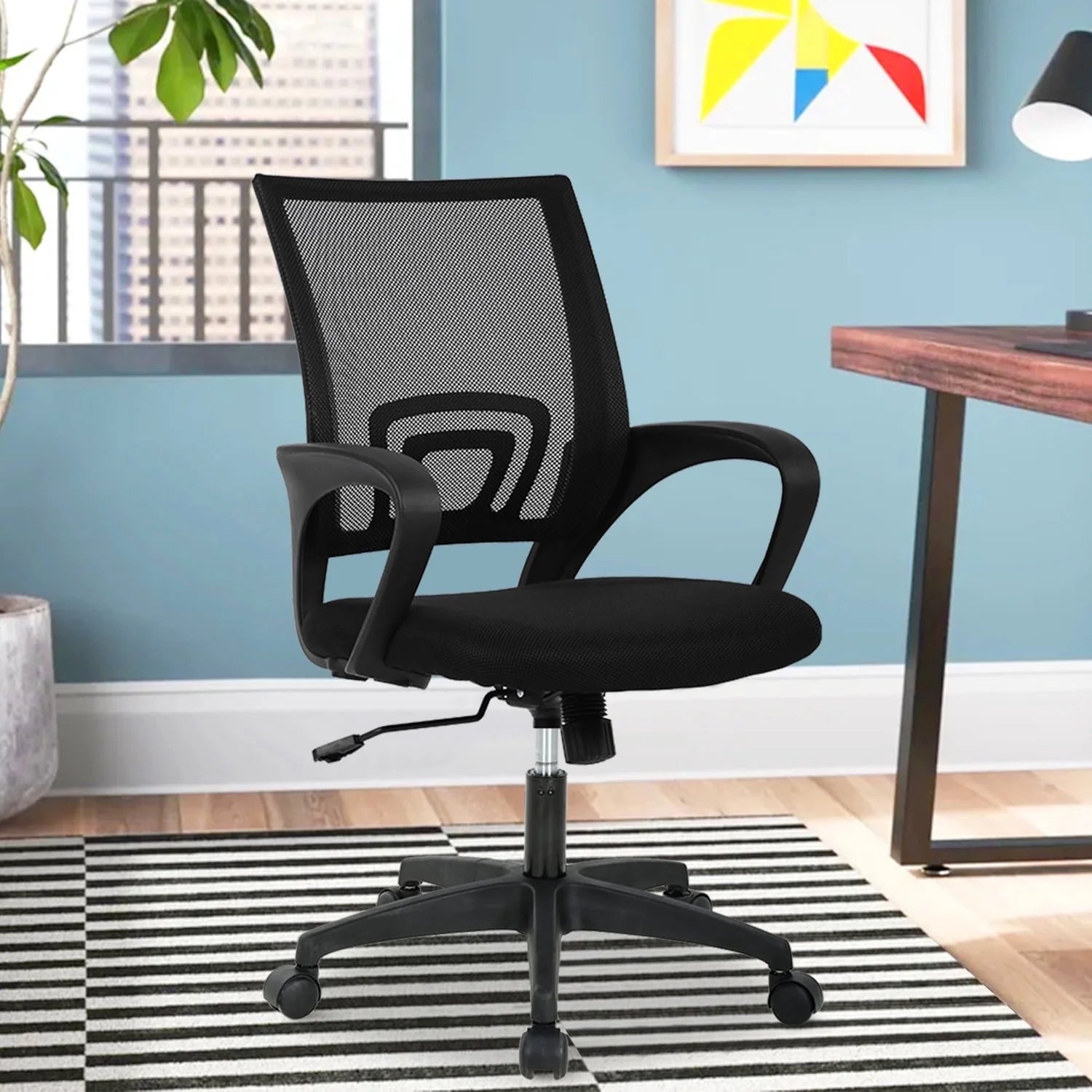 Mesh Office Chair, Mid-Back Home Office Chair Adjustable Ergonomic Desk Chair with Armrest, Rolling Swivel Chair for Adults, Black