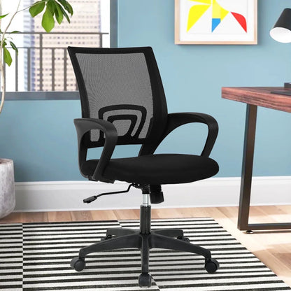 Mesh Office Chair, Mid-Back Home Office Chair Adjustable Ergonomic Desk Chair with Armrest, Rolling Swivel Chair for Adults, Black