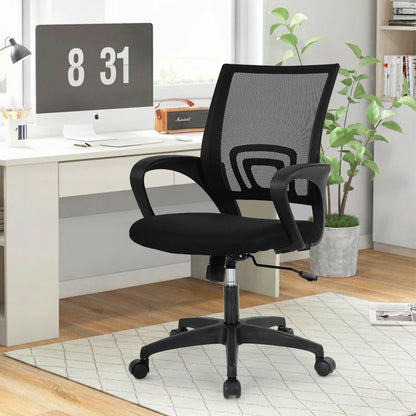Mesh Office Chair, Mid-Back Home Office Chair Adjustable Ergonomic Desk Chair with Armrest, Rolling Swivel Chair for Adults, Black