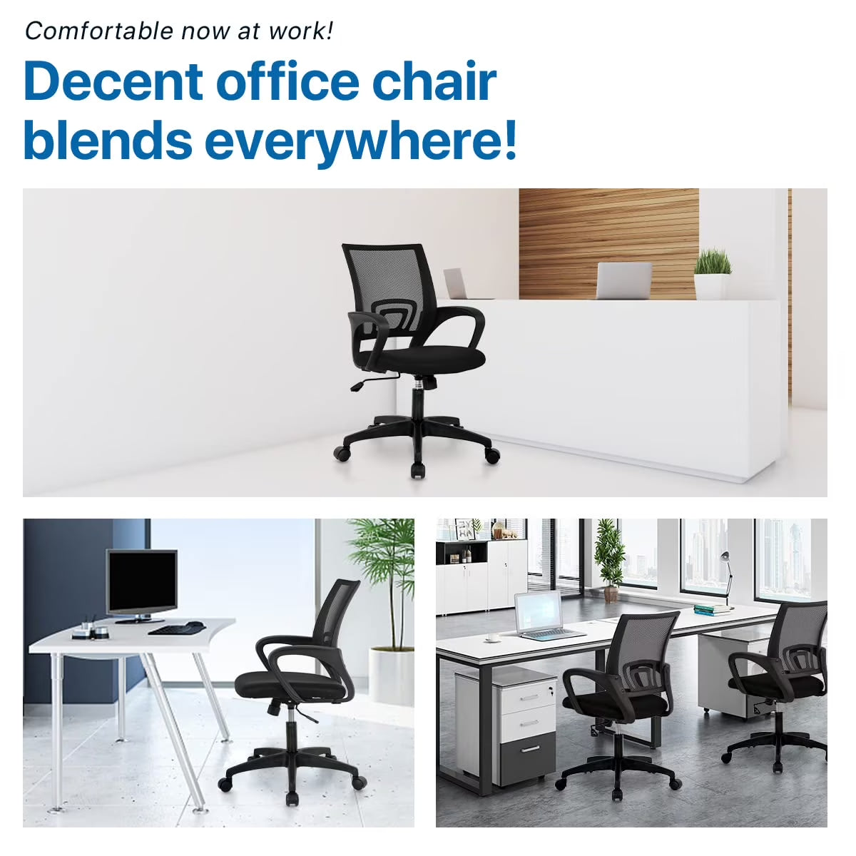 Mesh Office Chair, Mid-Back Home Office Chair Adjustable Ergonomic Desk Chair with Armrest, Rolling Swivel Chair for Adults, Black
