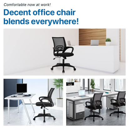 Mesh Office Chair, Mid-Back Home Office Chair Adjustable Ergonomic Desk Chair with Armrest, Rolling Swivel Chair for Adults, Black