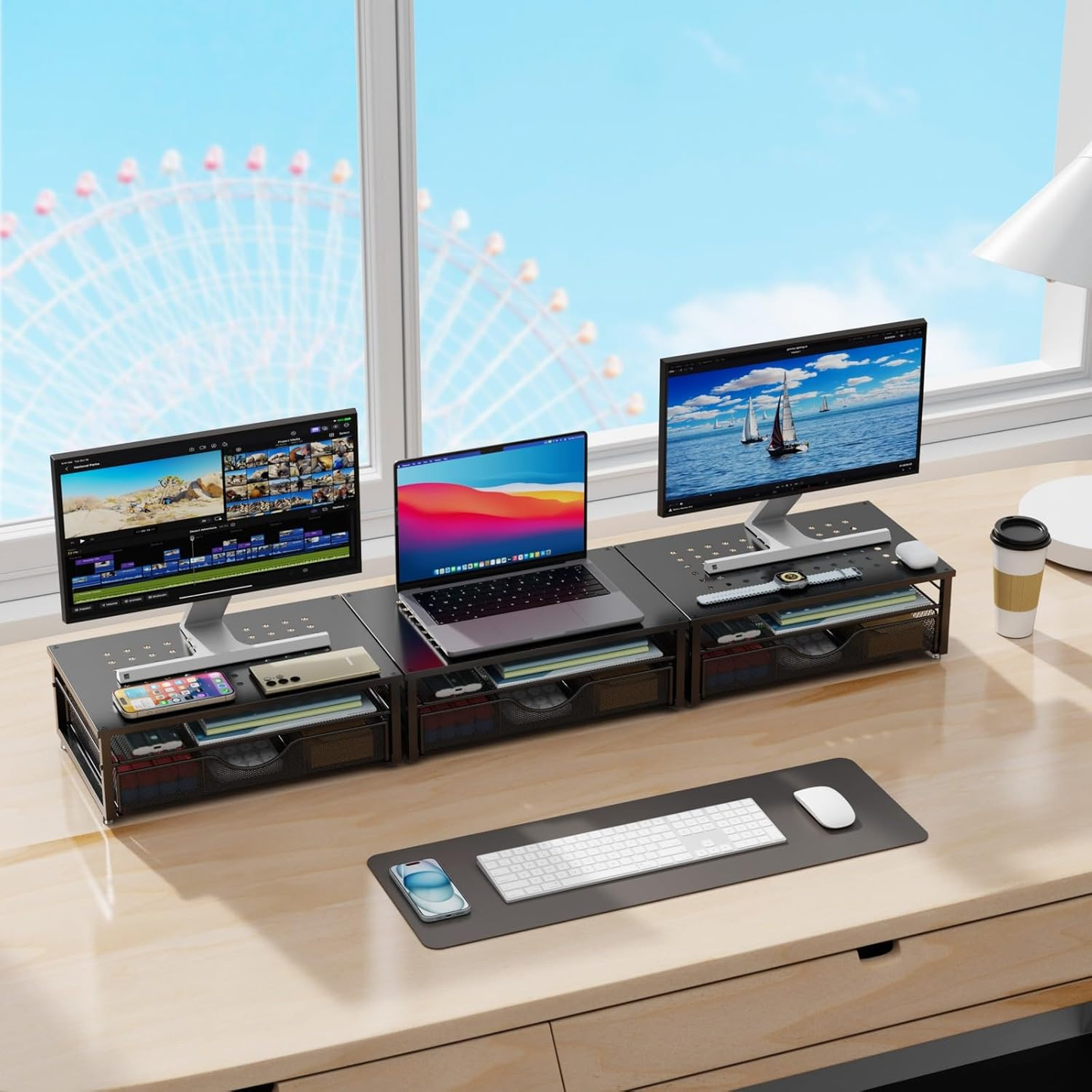 Computer Monitor Stand Riser, Desk Organizers and Accessories with Drawer, Offic